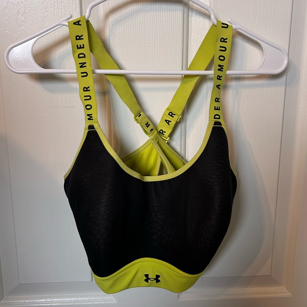 Under Armour Women's Black and Yellow Sports Bra Size XL